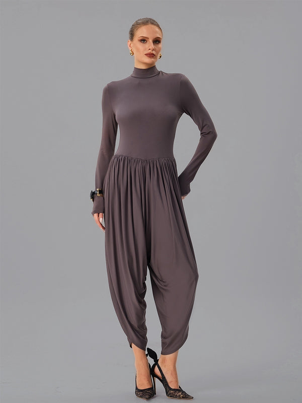 Laurien Long Sleeve Ruched Jumpsuit In Grey