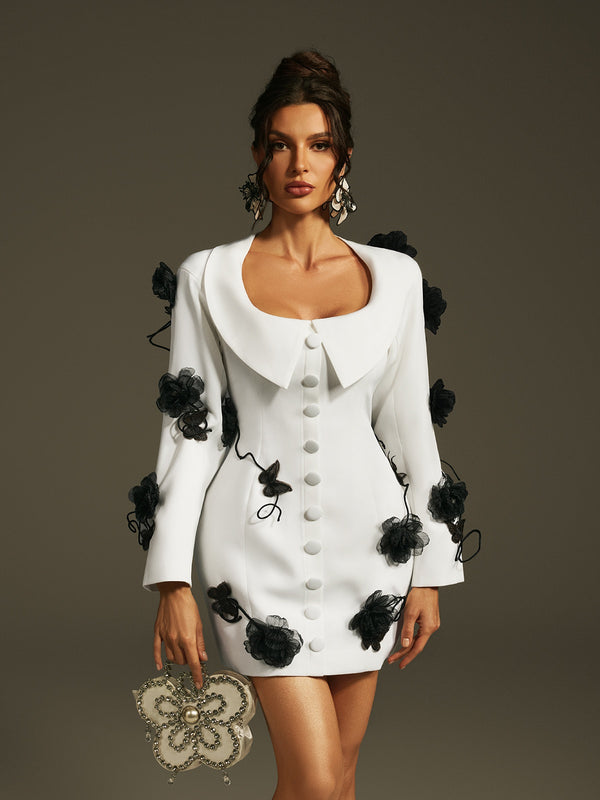 Leala Folded Collar Flower Mini Dress