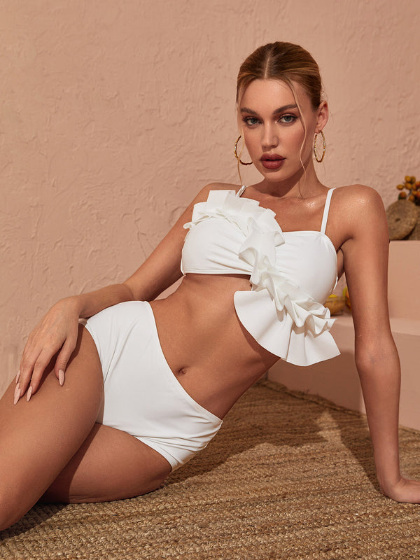 Ledger Ruched Bikini Two Piece Set In White