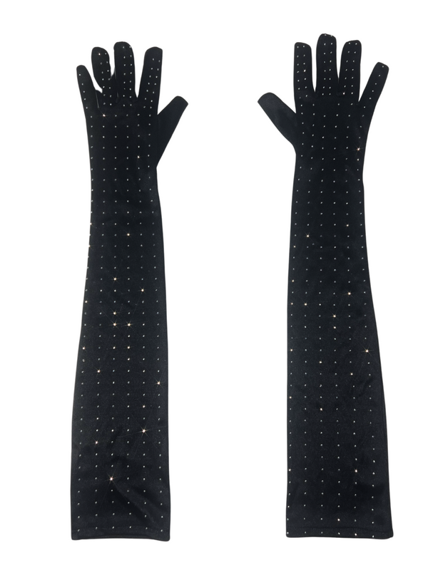Ledie Rhinestone Gloves In Black