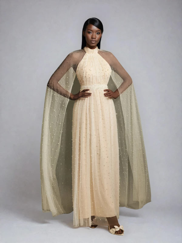 Leeto Pearl Mesh Maxi Dress