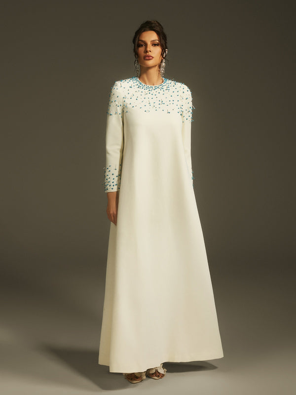 Lefwin Long Sleeve Crystal Maxi Dress