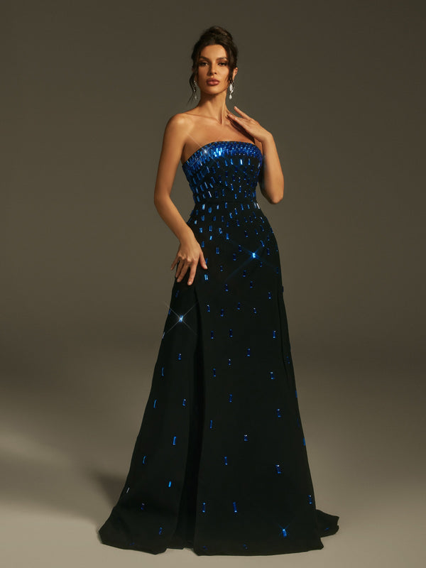 Leimomi Strapless Crystal Maxi Dress