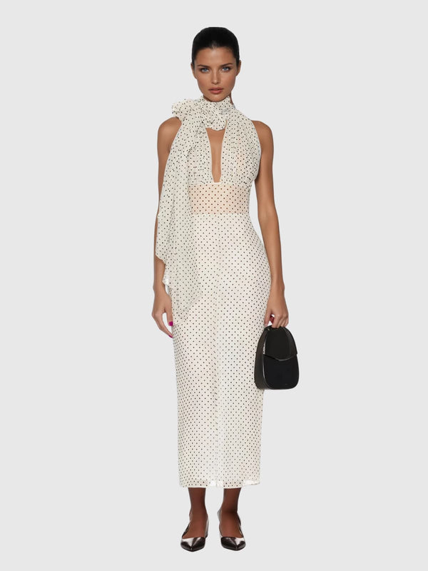 Mairead Halterneck Cutout Polka Dot Maxi Dress
