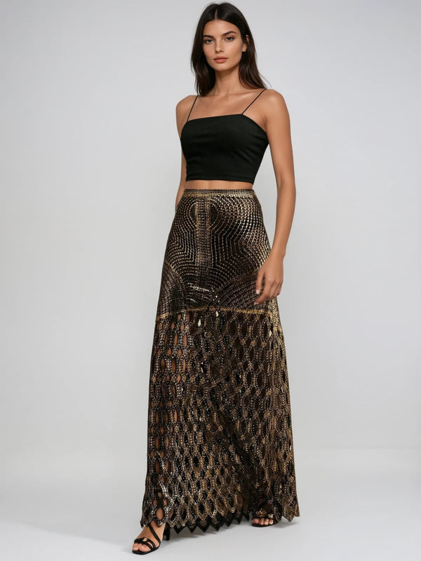 Leldrin Cutout Skirt In Black & Gold