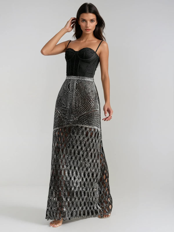 Leldrin Cutout Skirt In Black & Silver