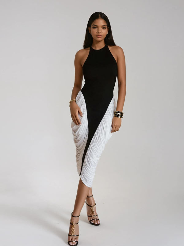 Lenore Sleeveless Ruched Bandage Midi Dress