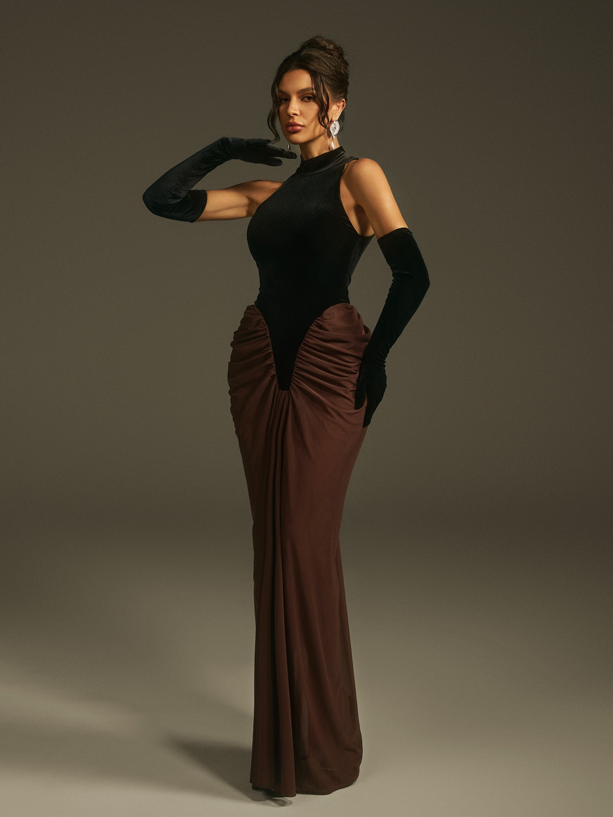 Lenore Halterneck Velvet Maxi Dress With Gloves  Mew Mews