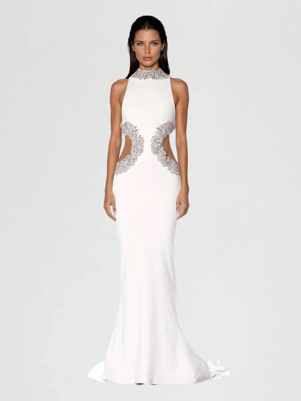 Lenticor Sleeveless Cutout Crystal Maxi Dress