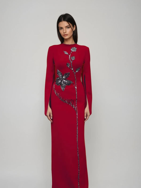 Leraya Rhinestone Split Flower Maxi Dress