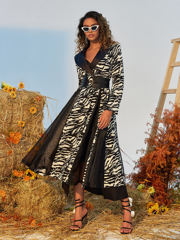 Levia Zebra Printed Lapel Blazer Dress
