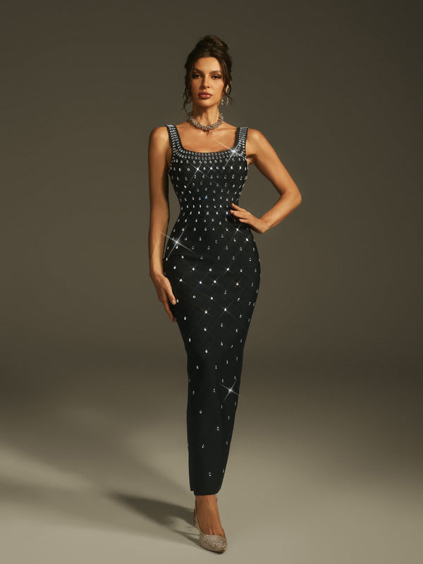 Levina Sleeveless Crystal Bandage Maxi Dress