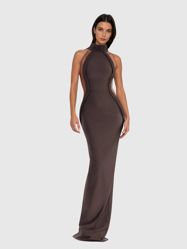 Leyra Halterneck Sennit Split Maxi Dress