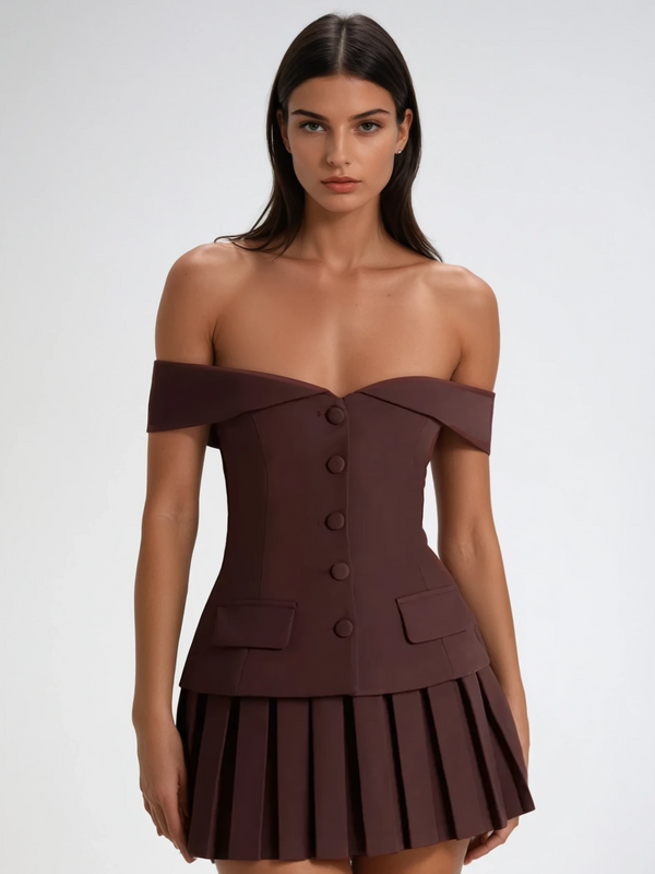 Lidwien Off Shoulder Pleated Mini Dress