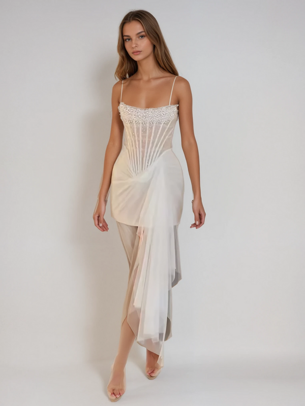 Lindley Strapless Pearl Draped Mini Dress