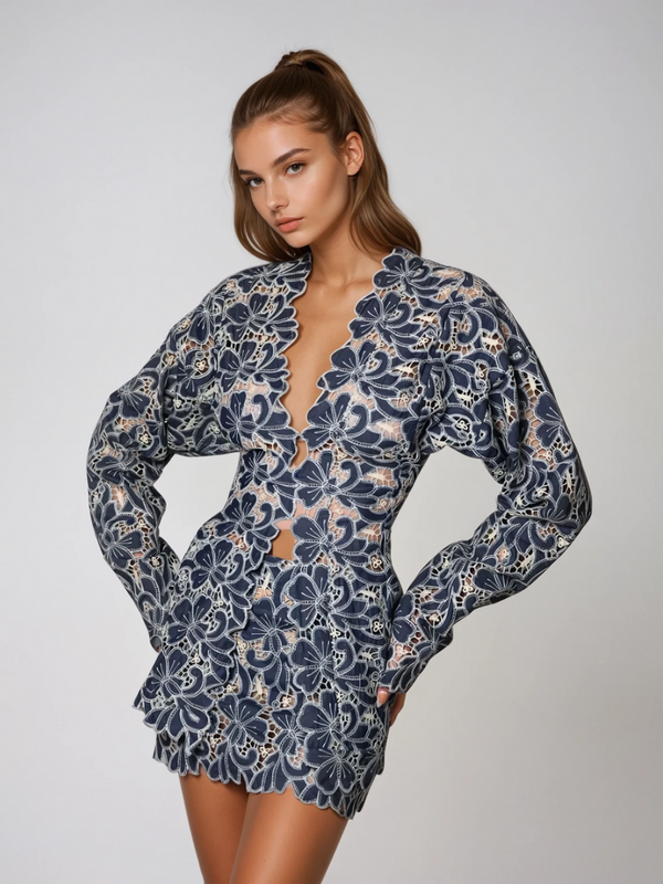 Linette V Neck Floral Skirt Set