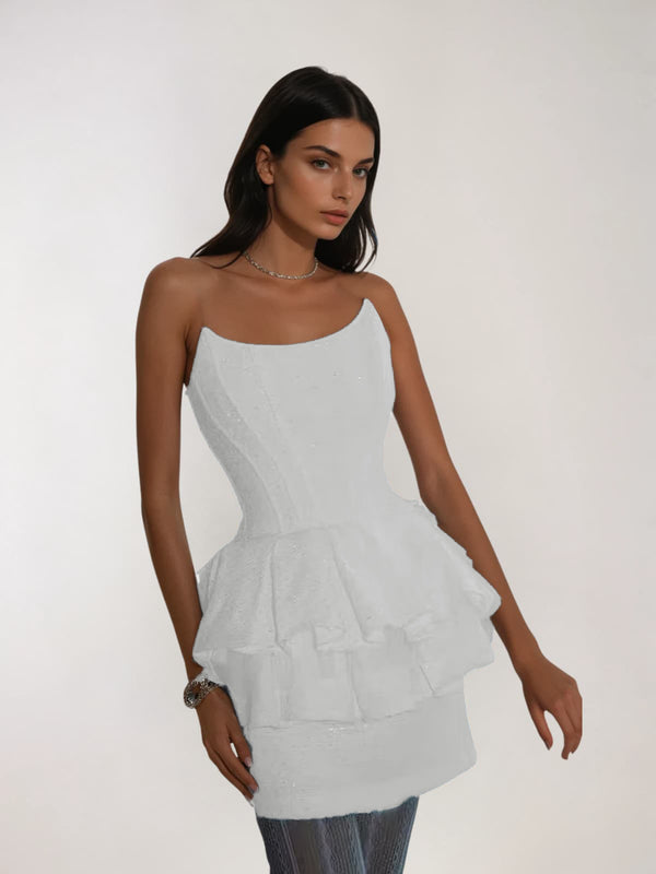 Lisala Strapless Ruffle Sequin Skirt Set