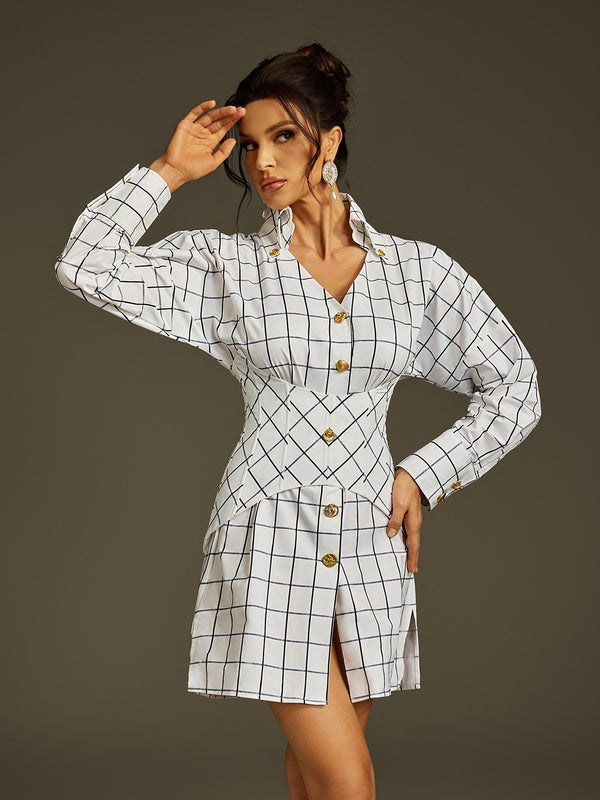 Lizbeth V Neck Check Shirt Dress
