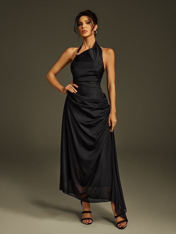 Llinos Halterneck Ruched Maxi Dress