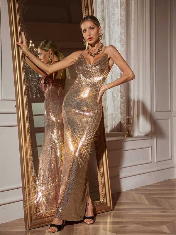 Lloyd Spaghetti Sequin Maxi Dress