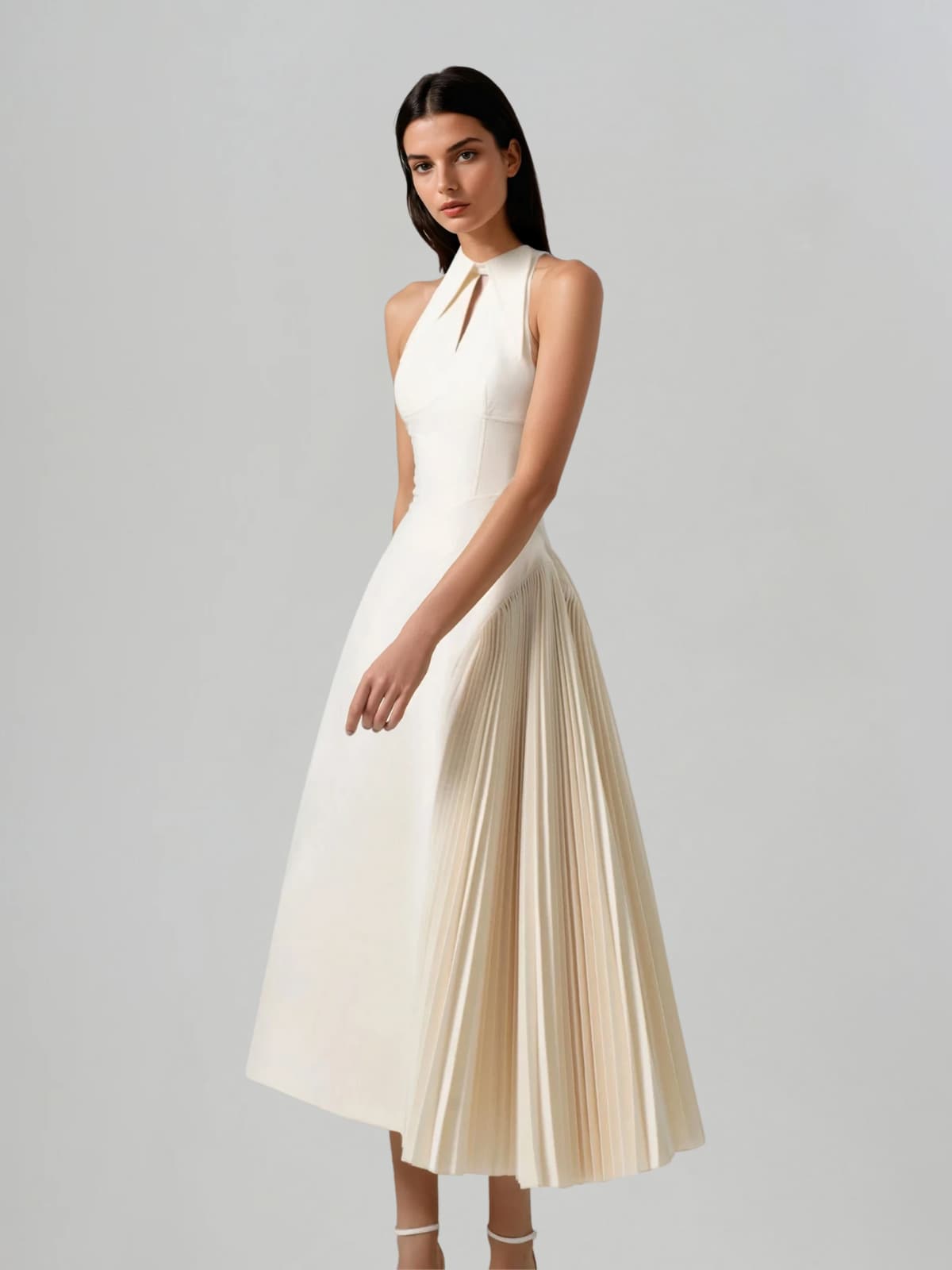 Llywelya Collar Pleated Midi Dress – Mew Mews