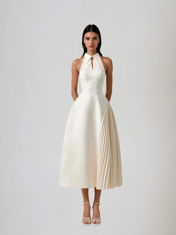Llywelya Collar Pleated Midi Dress