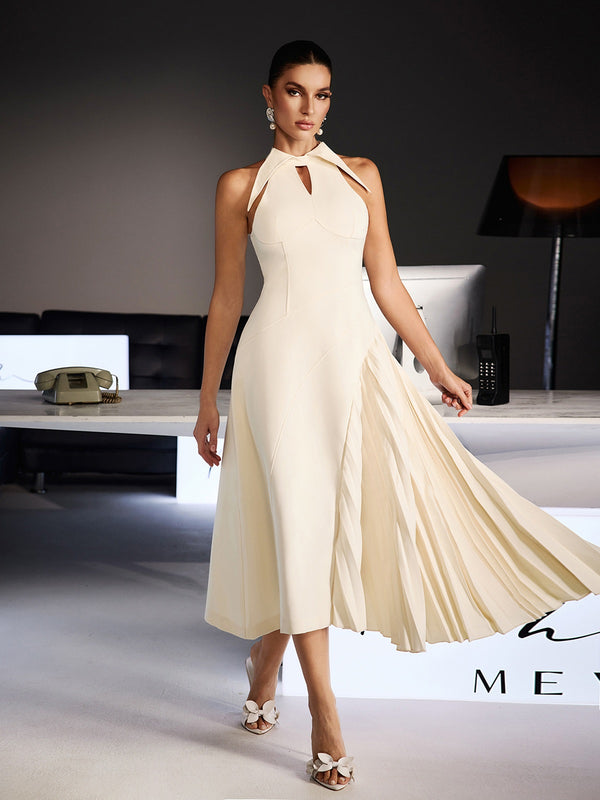 Llywelya Collar Pleated Midi Dress