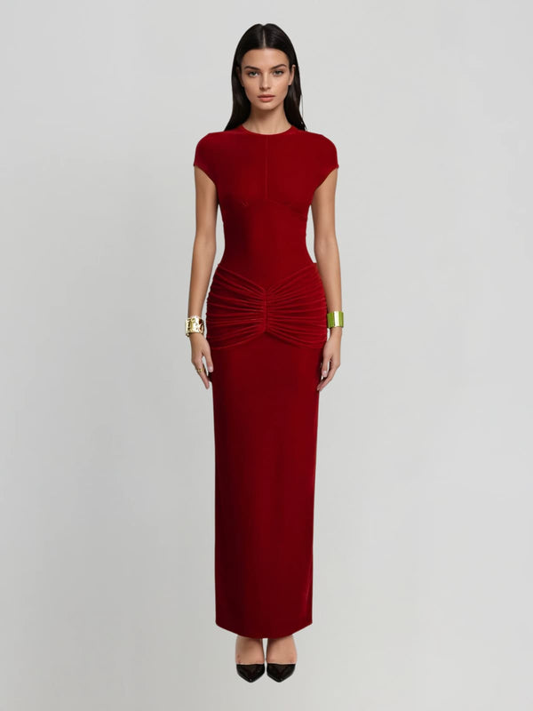 Lobesa Velvet Ruched Maxi Dress
