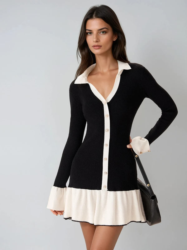 Logistica Bell Sleeve Ruffle Knit Mini Dress