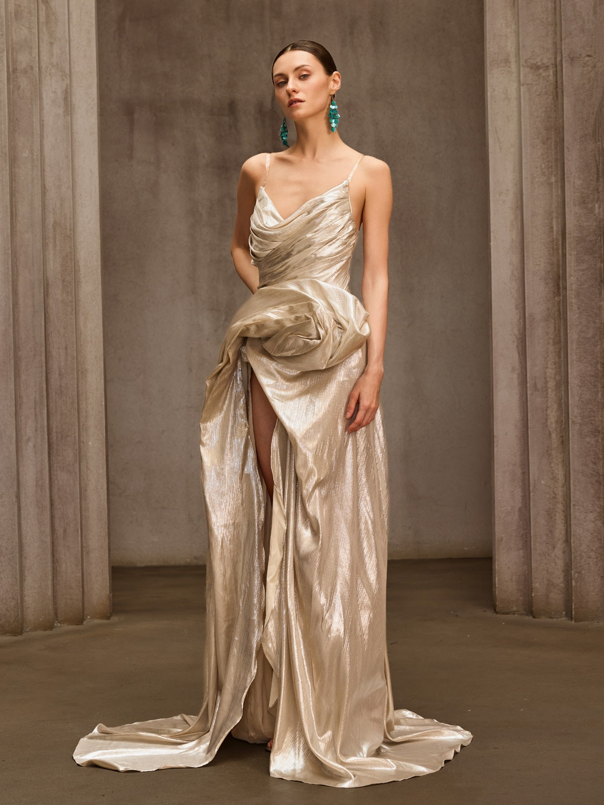 cowl neck metallic dress Mew Mews Londonor Cowl Neck Metallic Maxi Dress
