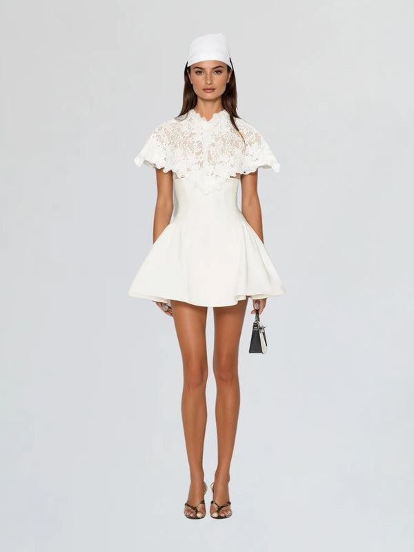 Lorene Cape Lace Mini Dress