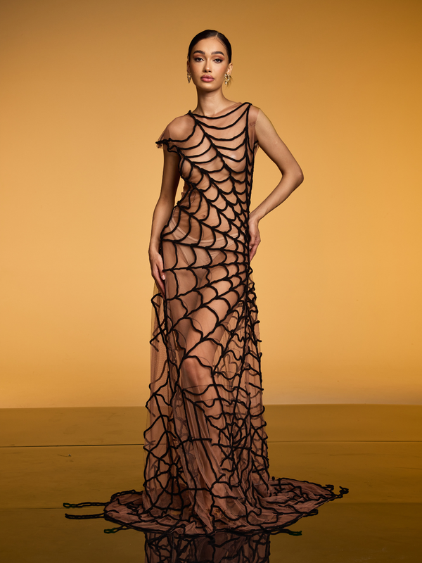 Lotem Sleeveless Cobweb Mesh Maxi Dress