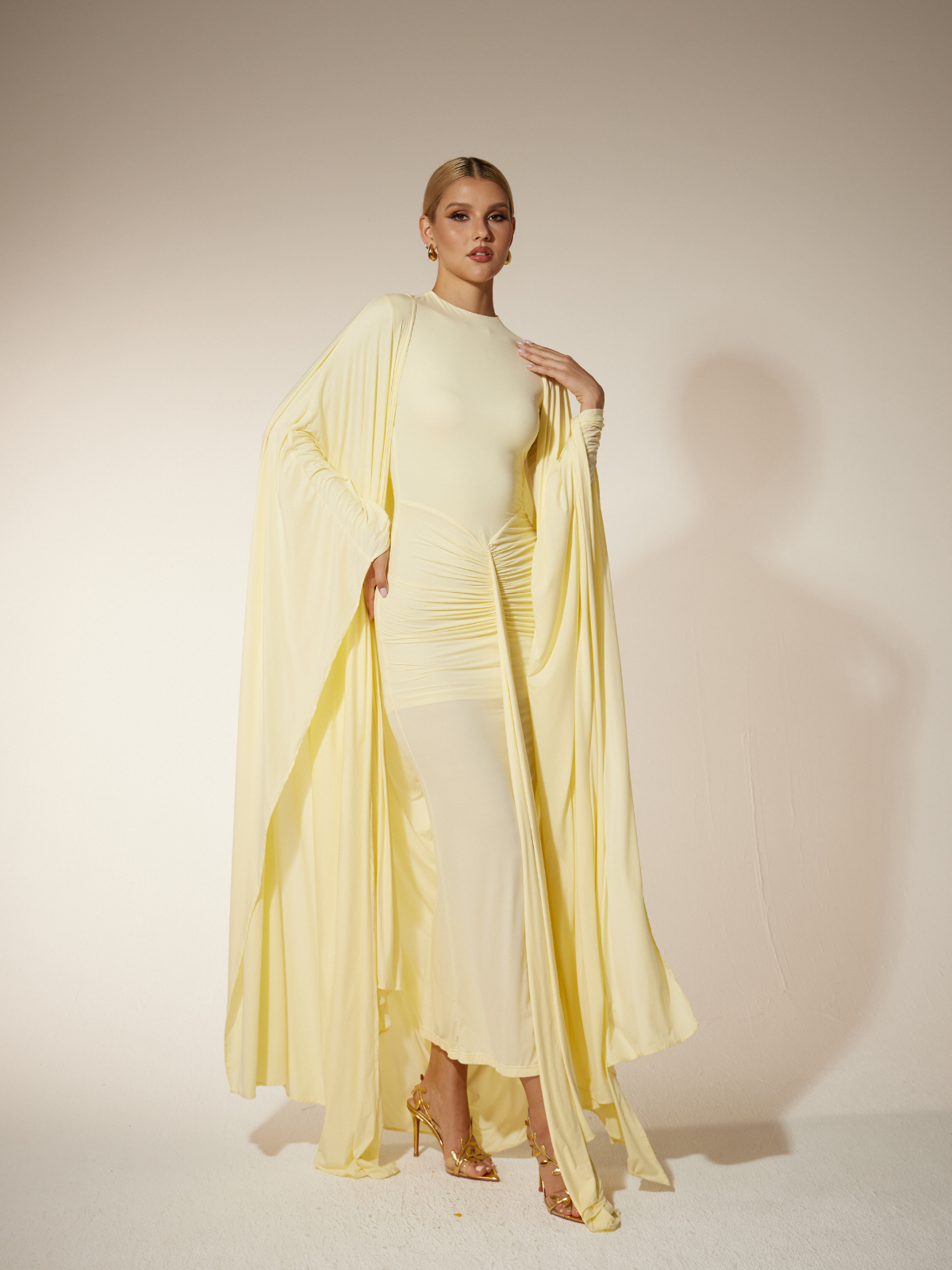 maxi dress with shawl Louriz Shawl Maxi Dress In Yellow – Mew Mews