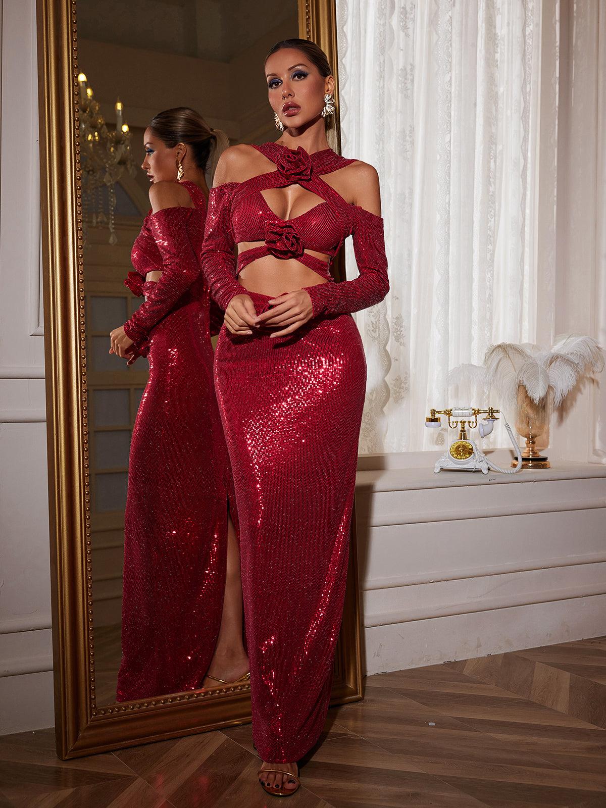 Lowen Flower Cutout Sequin Maxi Dress – Mew Mews