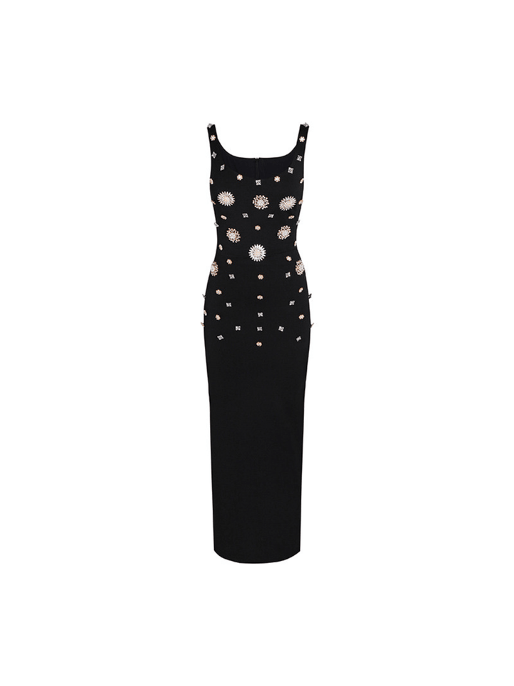 Lucasta Sleeveless Rhinestone Split Dress - Mew Mews