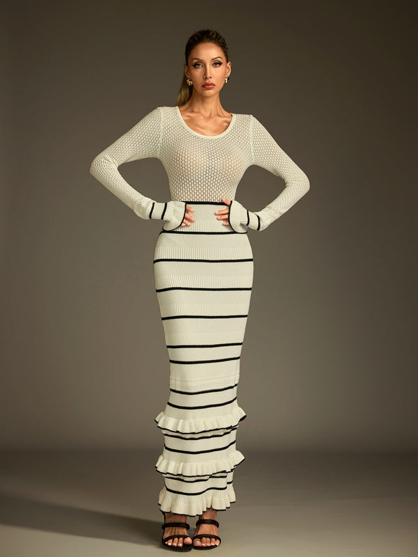 Lucina Flare Sleeve Ruched Knitted Dress