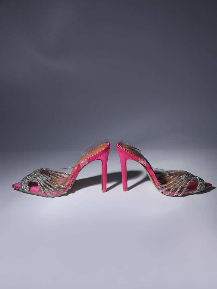 Lumi Crystal Embellished Sandals In Hot Pink - Mew Mews