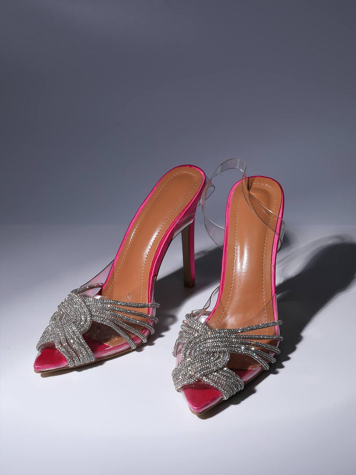 Lumi Crystal Embellished Sandals In Hot Pink - Mew Mews