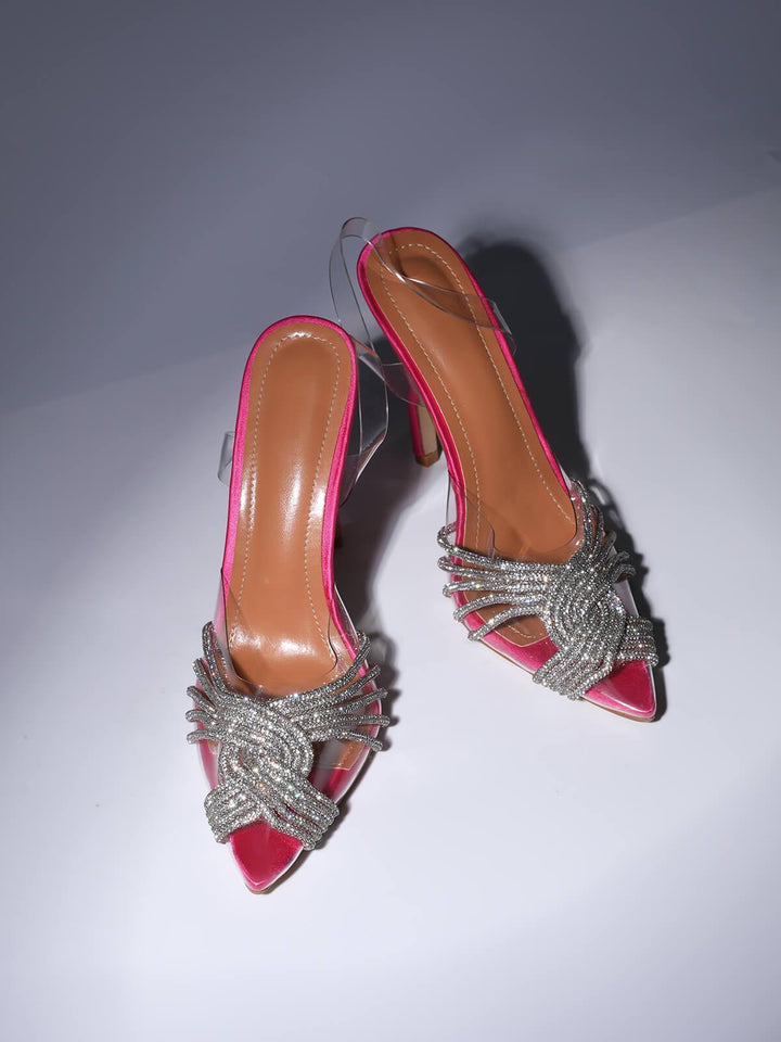 Lumi Crystal Embellished Sandals In Hot Pink - Mew Mews