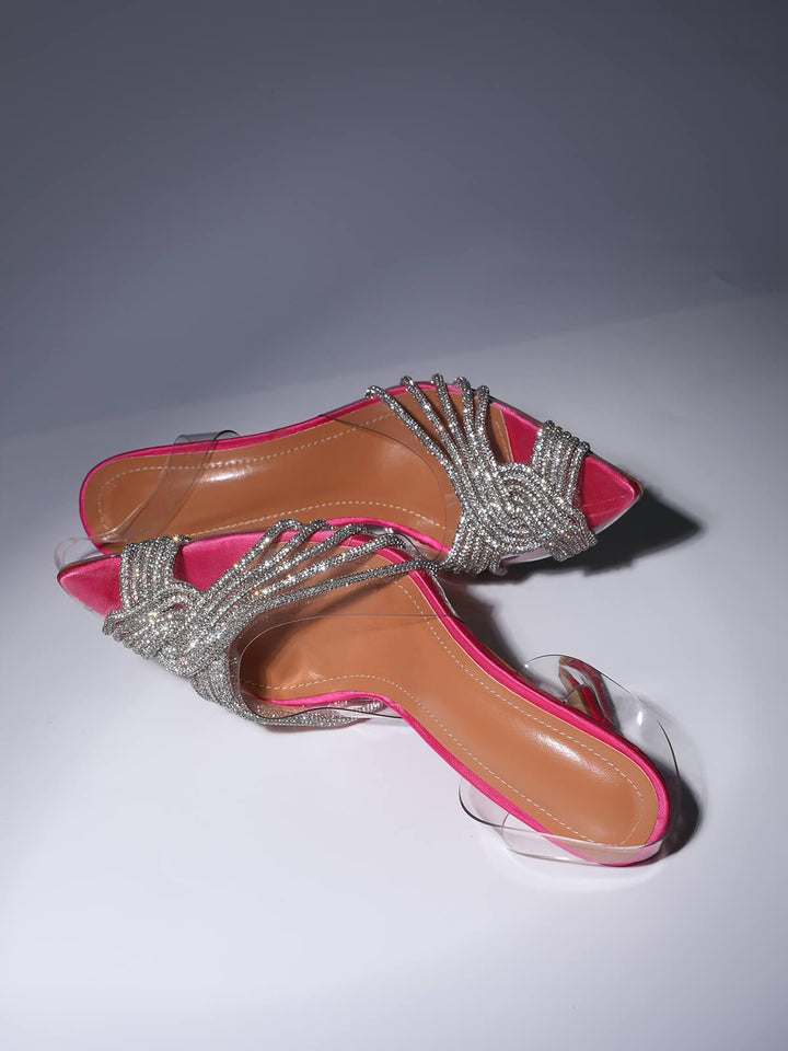 Lumi Crystal Embellished Sandals In Hot Pink - Mew Mews