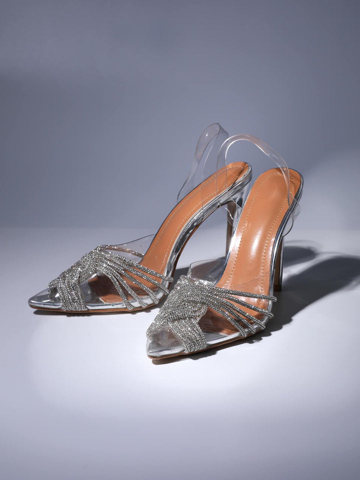 Lumi Crystal Embellished Sandals In Silver - Mew Mews