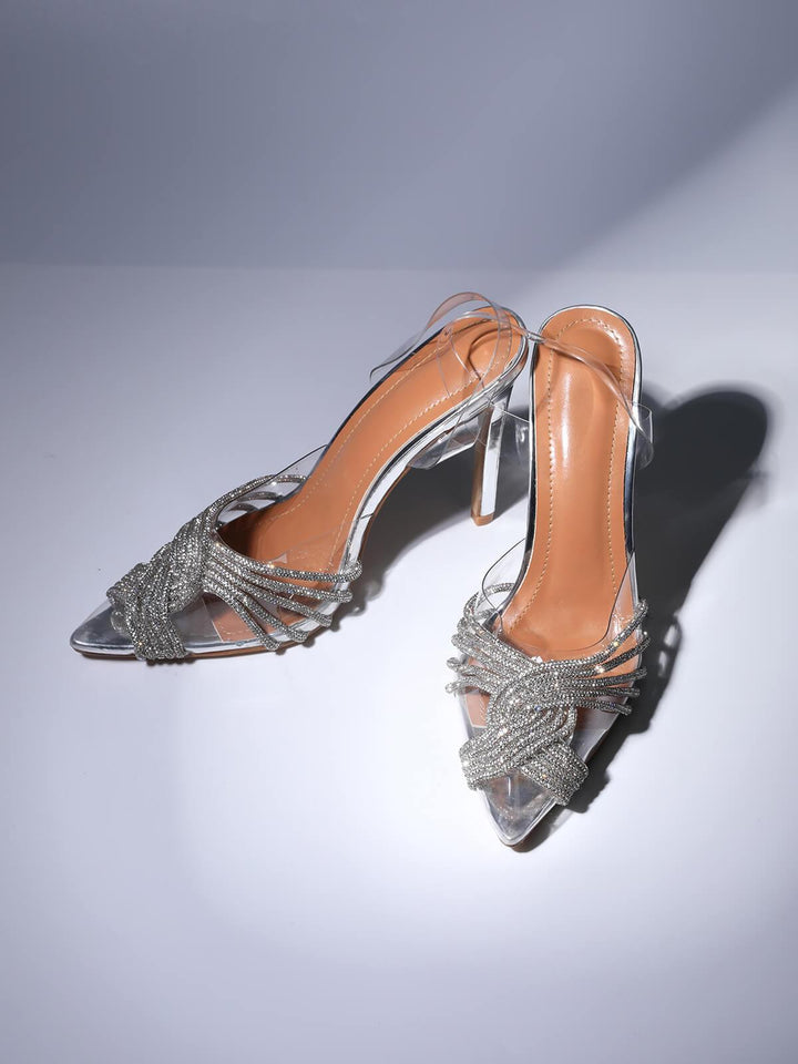 Lumi Crystal Embellished Sandals In Silver - Mew Mews