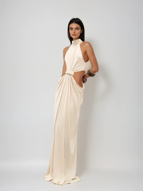 Lyapunovix High Neck Twisted Cutout Maxi Dress