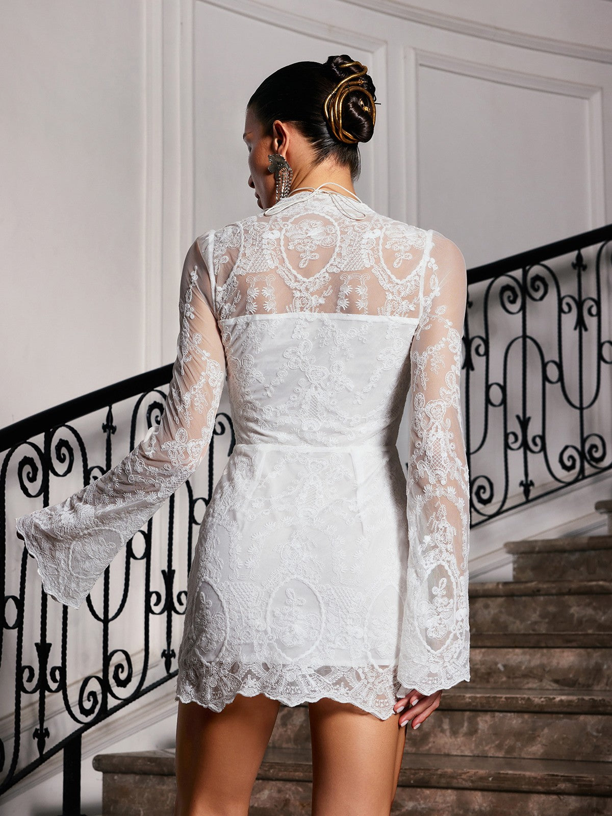 Mew Mews Lytar Flare Sleeve Lace Mini Dress Mew Mews Lytar Flare Sleeve Lace Mini Dress
