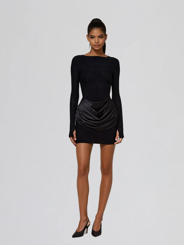 Lyusya Long Sleeve Ruched Dress In Black