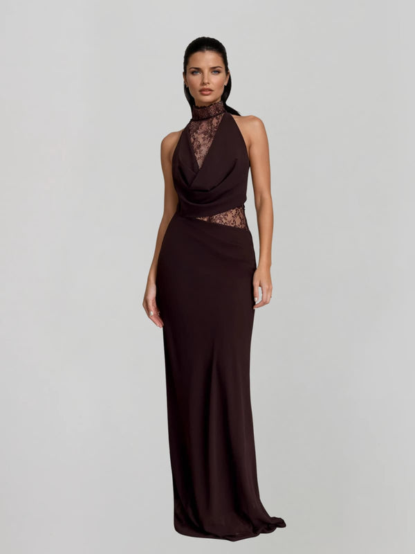 Mackerel Halterneck Lace Maxi Dress