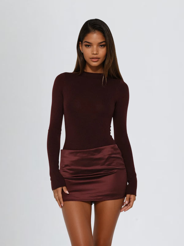 Majora Long Sleeve Mini Dress In Wine