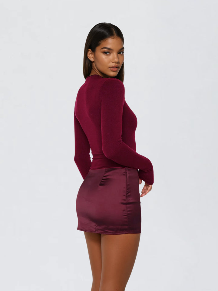 Majora Long Sleeve Mini Dress In Wine – Mew Mews