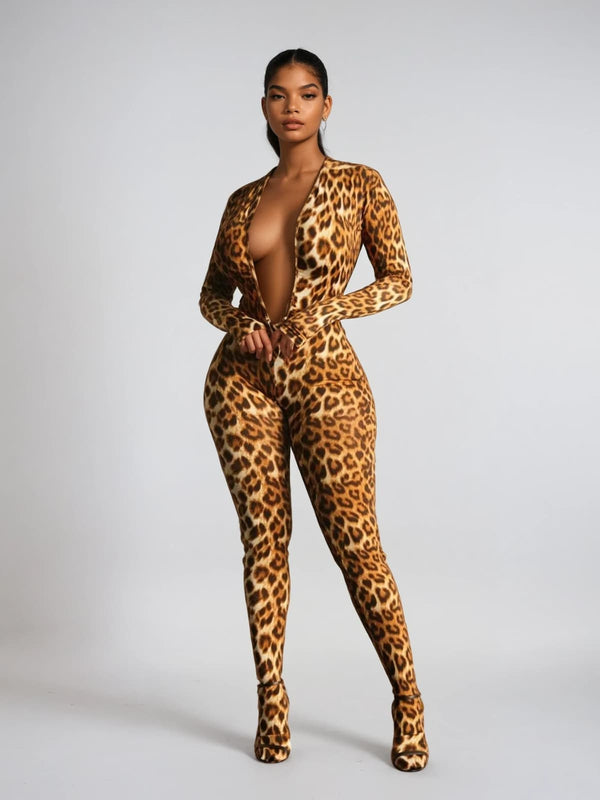 Makaio Plunge Neck Leopard Jumpsuit