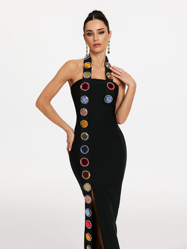 Maksim Halterneck Diamond Split Bandage Dress